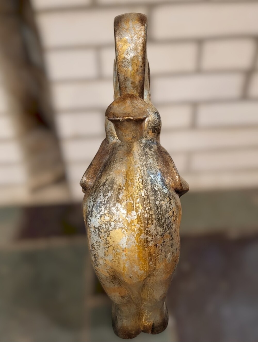 Vintage Distressed Patina Ceramic Trumpeting Elephant Statue. - Picture 7 of 10